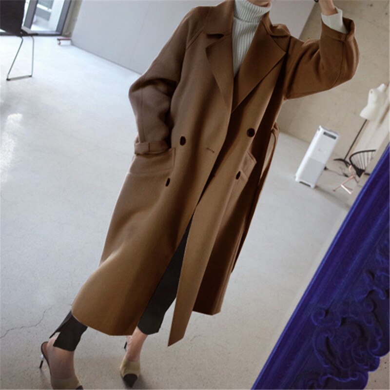 Women's Longline Coat Beige Polyester - 3