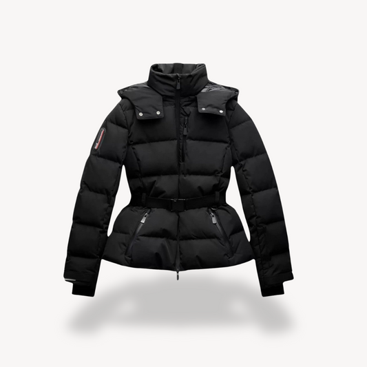 Women's Black Puffer Jacket Waterproof Quilted High Collar - 1