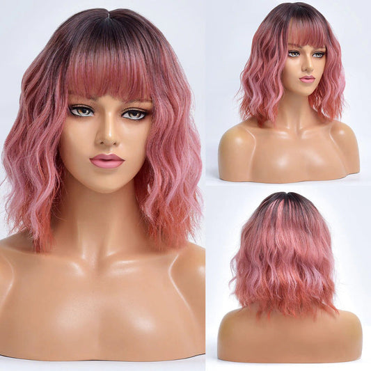 Women's Bob Wig Purple Ombre Wavy High-Temperature Fiber 1