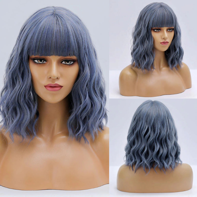 Women's Bob Wig Purple Ombre Wavy High-Temperature Fiber 2
