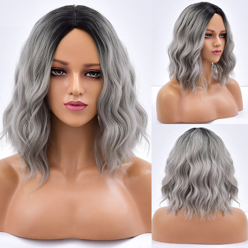Women's Bob Wig Purple Ombre Wavy High-Temperature Fiber 26