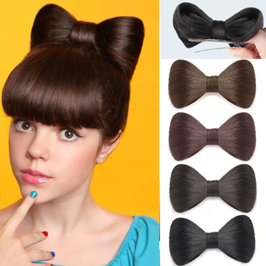 Women's Bow Hair Bun Extensions Pink High-Temperature Fiber 1