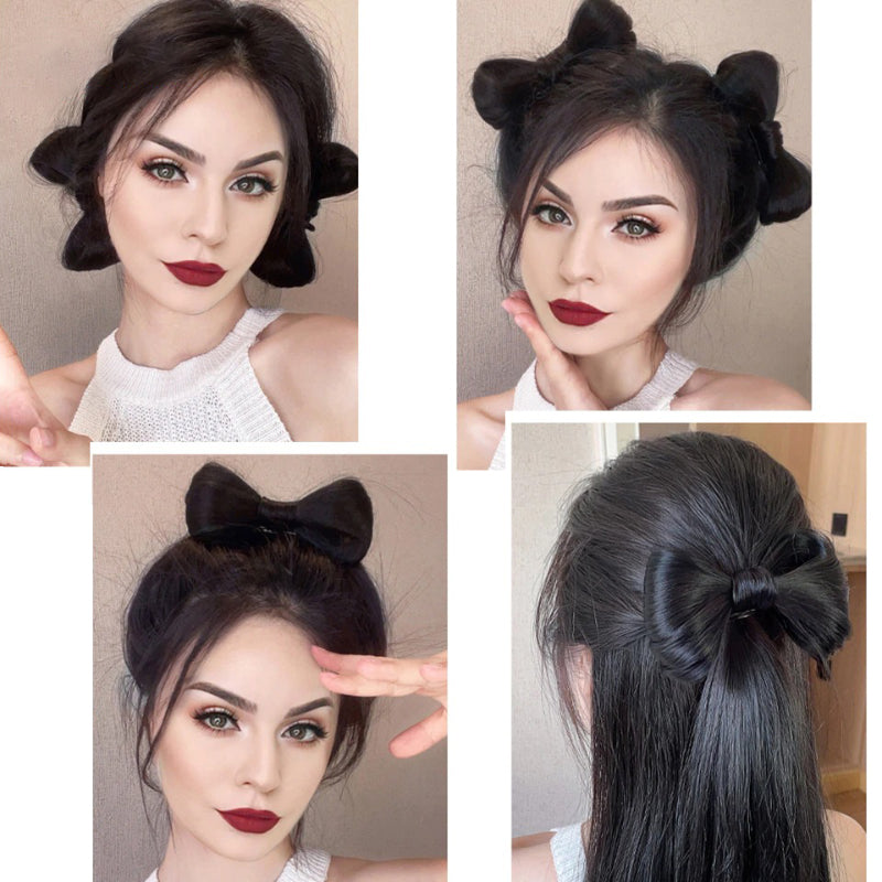 Women's Bow Hair Bun Extensions Pink High-Temperature Fiber 5
