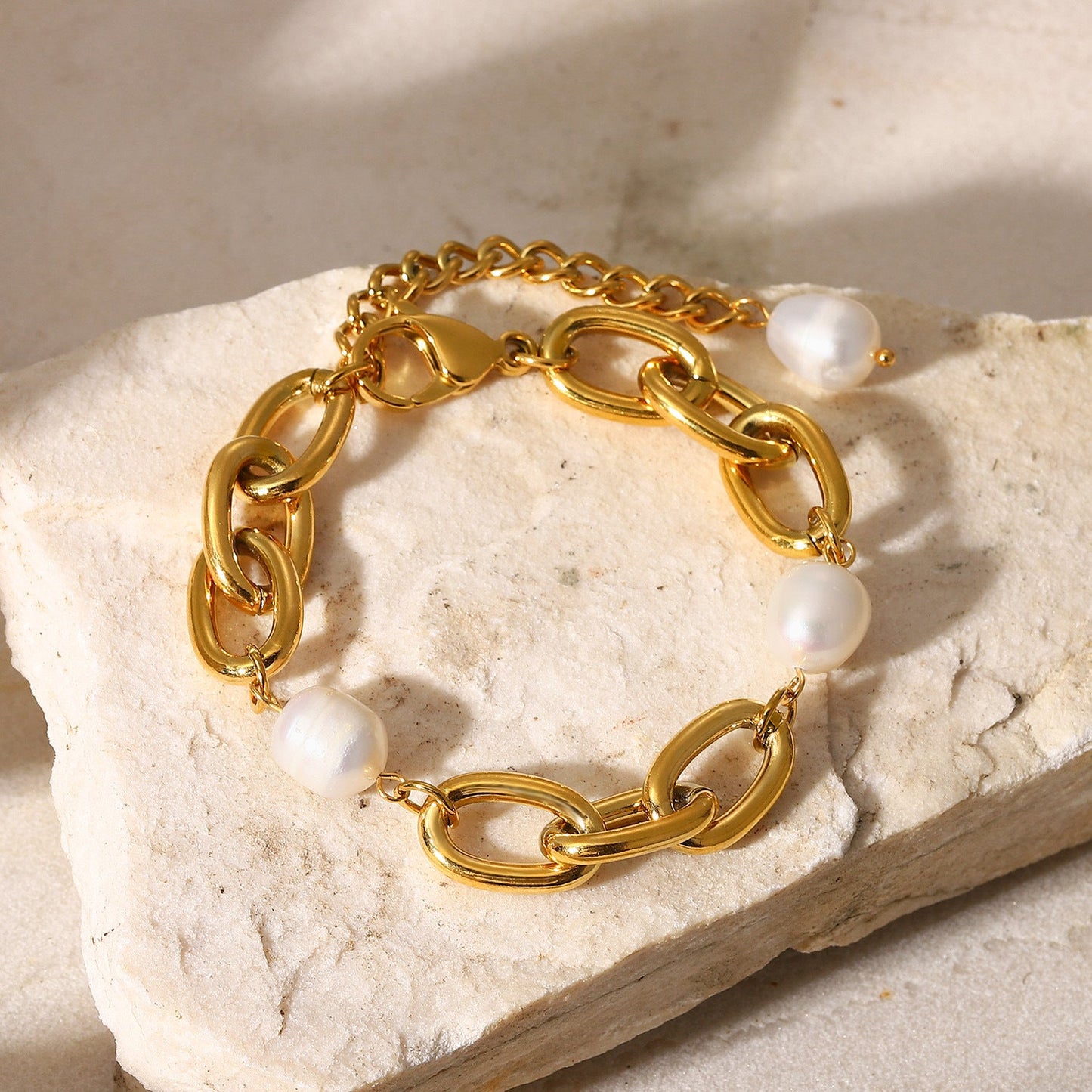 Women's Bracelet Gold Freshwater Pearl Stainless Steel 2