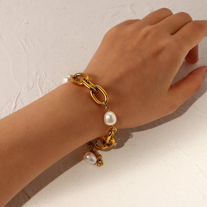 Women's Bracelet Gold Freshwater Pearl Stainless Steel 3