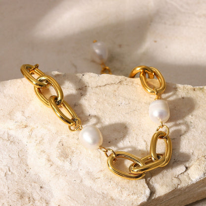 Women's Bracelet Gold Freshwater Pearl Stainless Steel 5