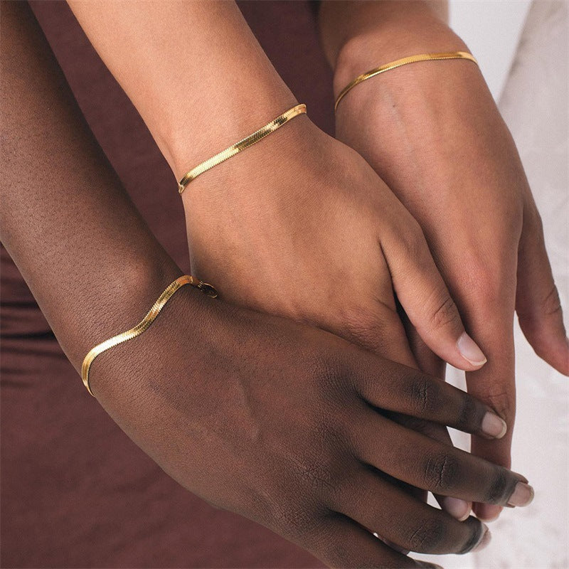 Women's Bracelet Gold Herringbone Stainless Steel Elegant Accessory 1