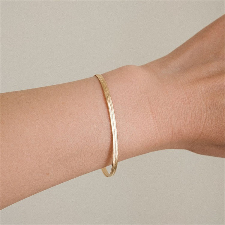 Women's Bracelet Gold Herringbone Stainless Steel Elegant Accessory 2