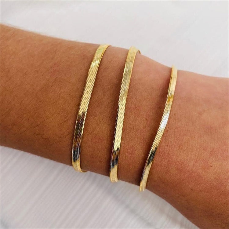 Women's Bracelet Gold Herringbone Stainless Steel Elegant Accessory 3