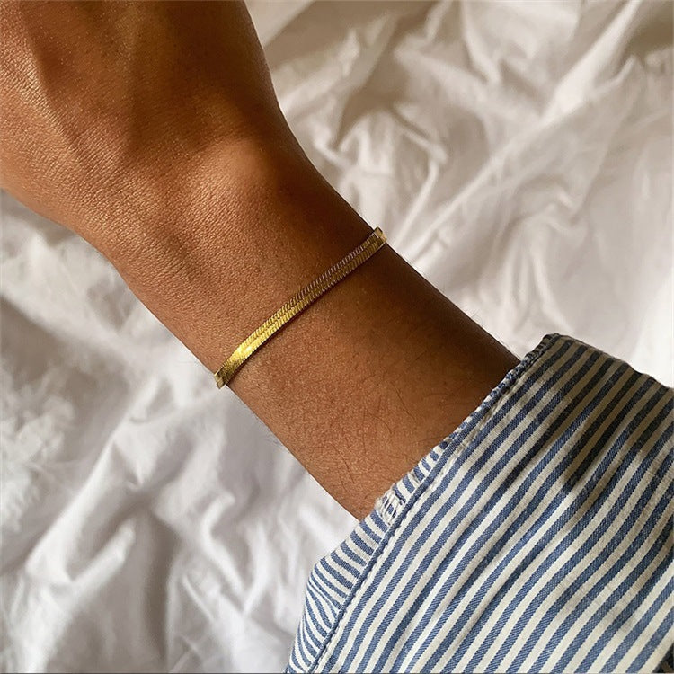 Women's Bracelet Gold Herringbone Stainless Steel Elegant Accessory 4