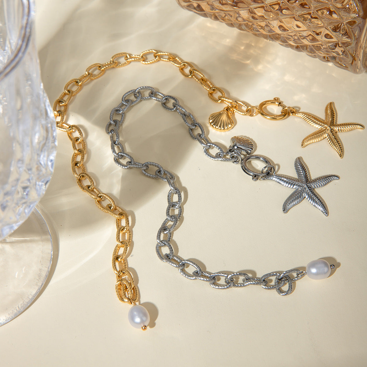 Women's Bracelet Gold Stainless Steel Freshwater Pearl Ocean-Inspired 4