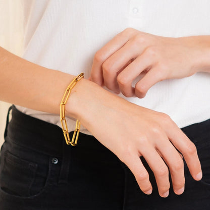 Women's Bracelet Gold Stainless Steel Paperclip Chain 2