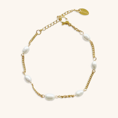 Women's Bracelet White Freshwater Pearls Gold Stainless Steel 0