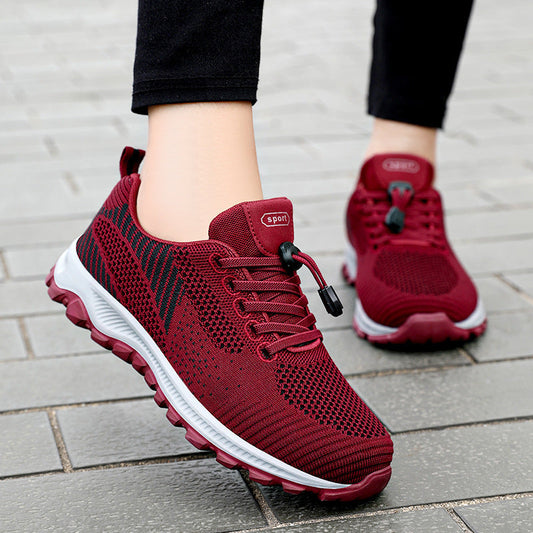 Women's Breathable Knit Mesh Athletic Sneakers – Lightweight Low Top Lace-Up Shoes 0