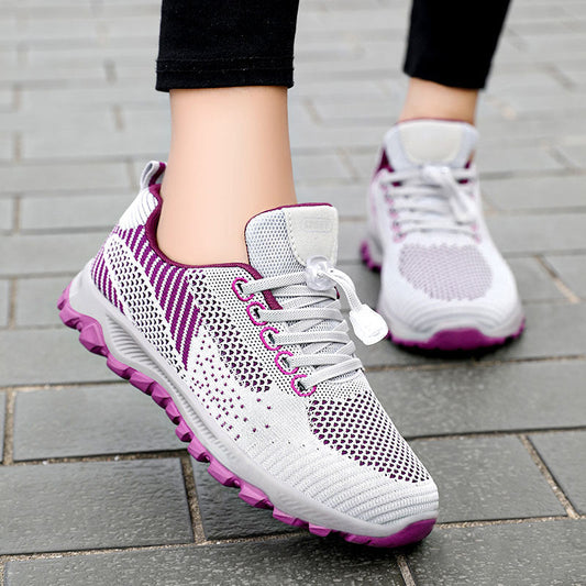 Women's Breathable Knit Mesh Athletic Sneakers – Lightweight Low Top Lace-Up Shoes 1