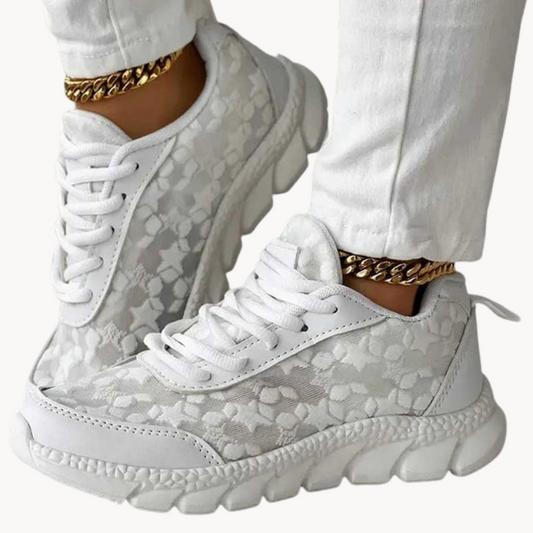 Women's Breathable Lace Mesh Sneakers with Cushioned Sole – Lace-Up Design for Comfort 0