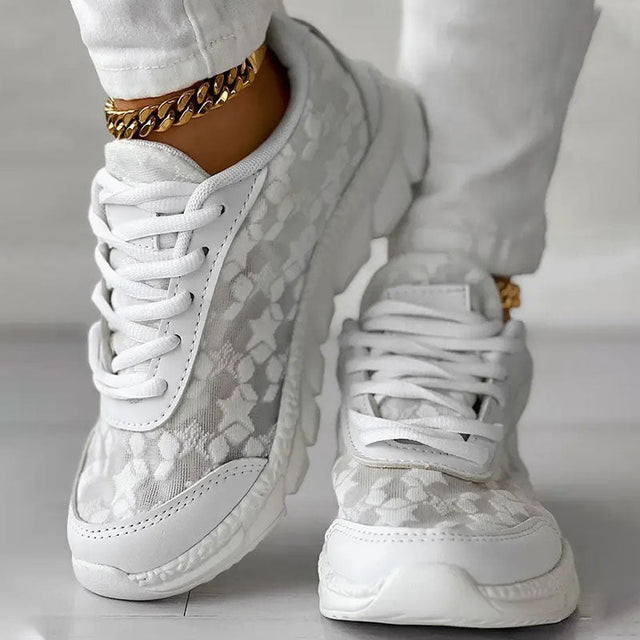 Women's Breathable Lace Mesh Sneakers with Cushioned Sole – Lace-Up Design for Comfort 1