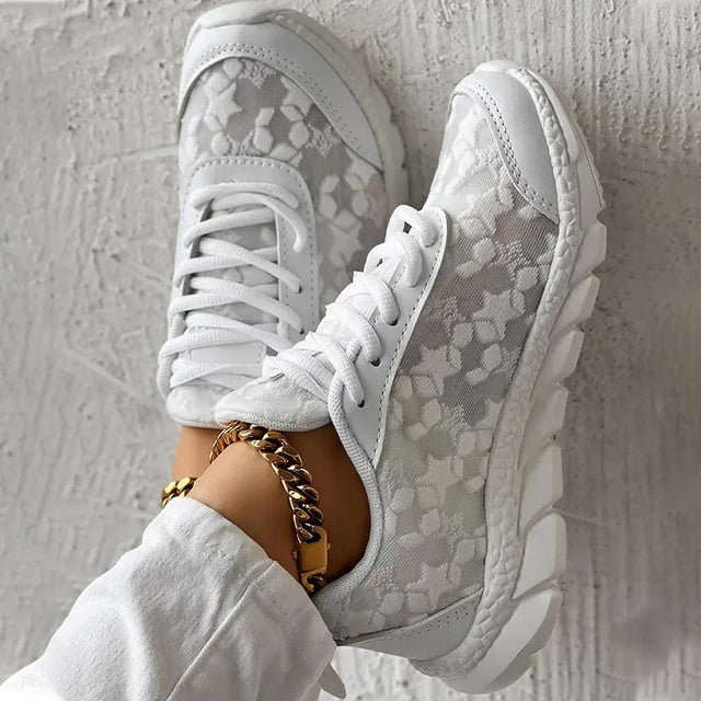 Women's Breathable Lace Mesh Sneakers with Cushioned Sole – Lace-Up Design for Comfort 2