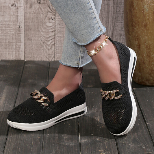 Women's Breathable Mesh Slip-On Sneakers with Cushioned Sole and Chain Detail 0