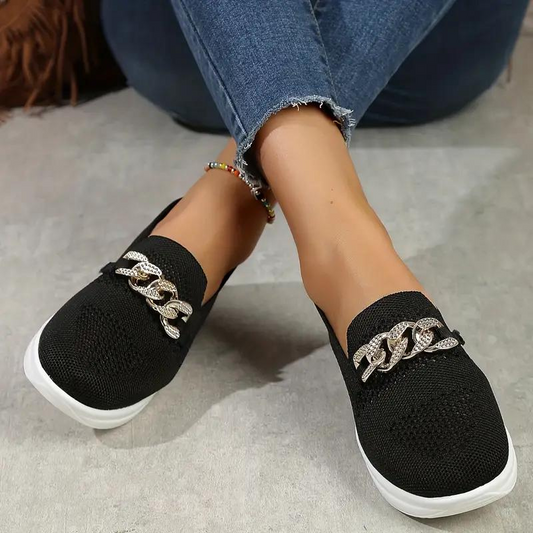 Women's Breathable Mesh Slip-On Sneakers with Cushioned Sole and Chain Detail 1