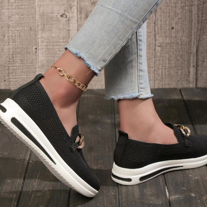 Women's Breathable Mesh Slip-On Sneakers with Cushioned Sole and Chain Detail 2