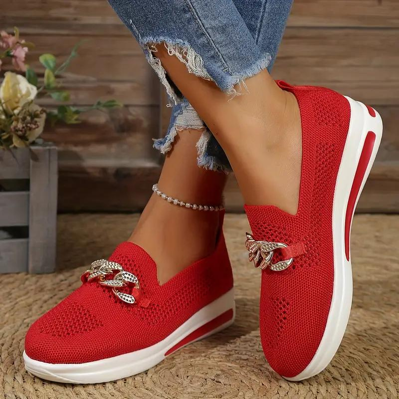 Women's Breathable Mesh Slip-On Sneakers with Cushioned Sole and Chain Detail 3