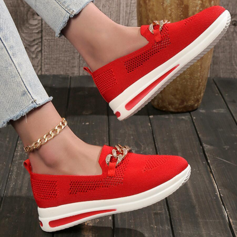 Women's Breathable Mesh Slip-On Sneakers with Cushioned Sole and Chain Detail 4