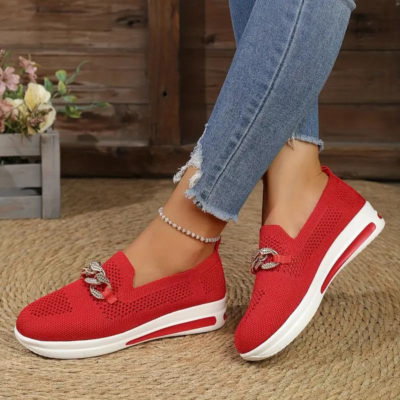 Women's Breathable Mesh Slip-On Sneakers with Cushioned Sole and Chain Detail 5
