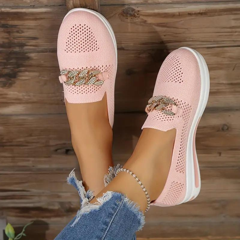 Women's Breathable Mesh Slip-On Sneakers with Cushioned Sole and Chain Detail 7