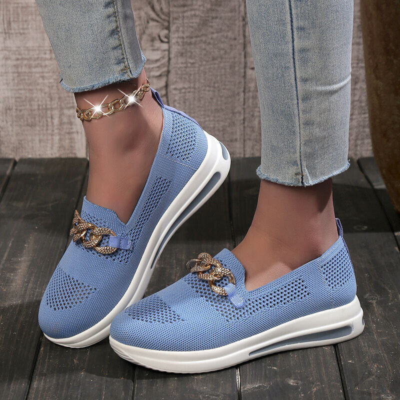 Women's Breathable Mesh Slip-On Sneakers with Cushioned Sole and Chain Detail 8