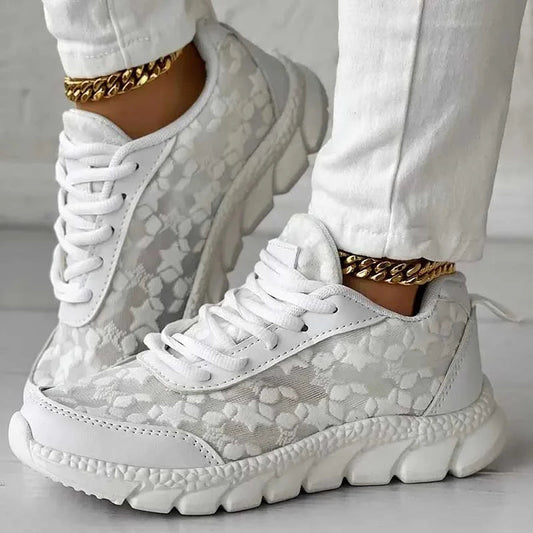 Women's Breathable Mesh Sneakers with Cushioned Sole – Casual Lace-Up Low Top 0