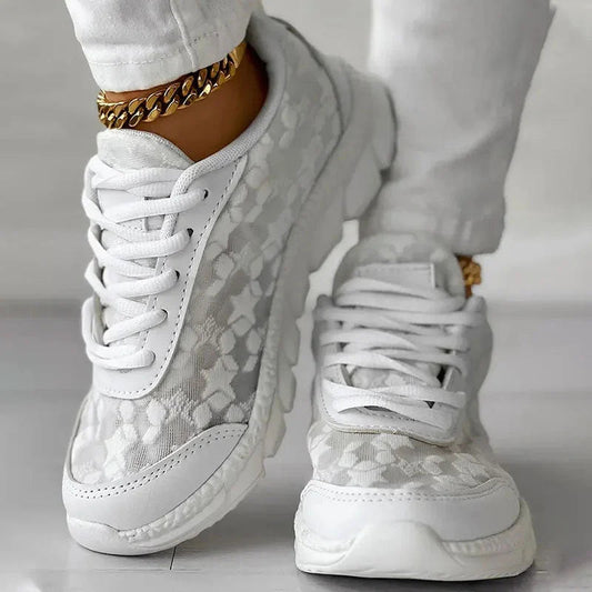 Women's Breathable Mesh Sneakers with Cushioned Sole – Casual Lace-Up Low Top 1