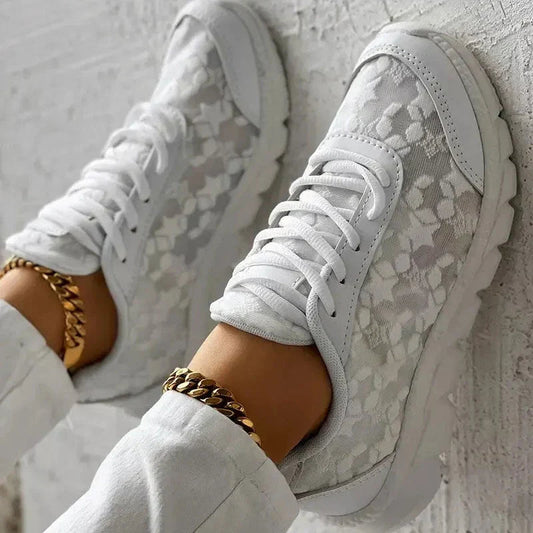 Women's Breathable Mesh Sneakers with Cushioned Sole – Lace-Up Low Top Casual Shoes 1