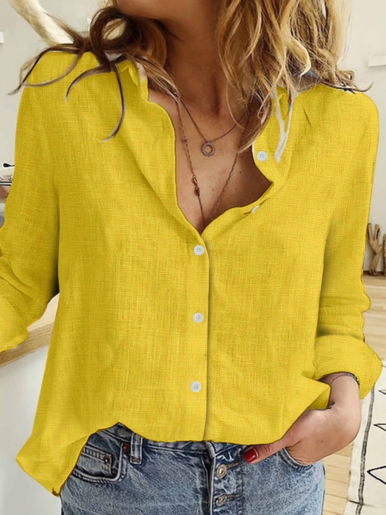 Womens Lightweight Linen Blend Button-Up Shirt - Long Sleeve Relaxed Fit 4