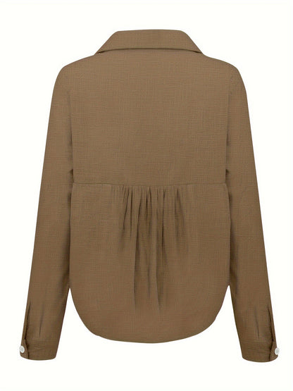 Womens Lightweight Linen Blend Button-Up Shirt - Long Sleeve Relaxed Fit 8