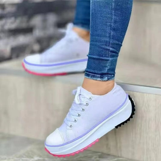 Women's Canvas Platform Sneakers with Lace-Up Design and Thick Sole for Casual Style 0