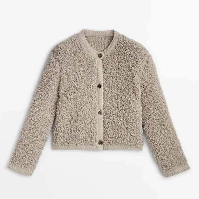 Women's Fleece Jacket Beige Soft Teddy - 1