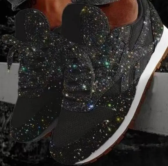 Women's Casual Glitter Sneakers with Sequin Embellishments – Stylish Lace-Up Design 0