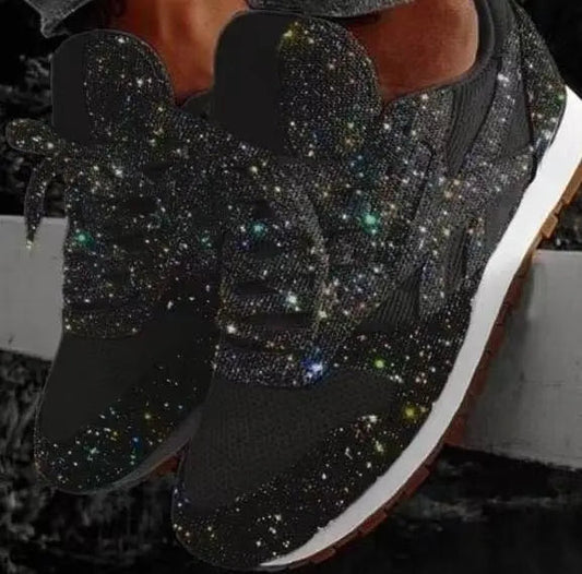 Women's Casual Glitter Sneakers with Sequin Embellishments – Stylish Lace-Up Design 0