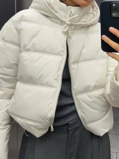 Women's Hooded Puffer Jacket Grey Quilted Lightweight Winter Coat - 4