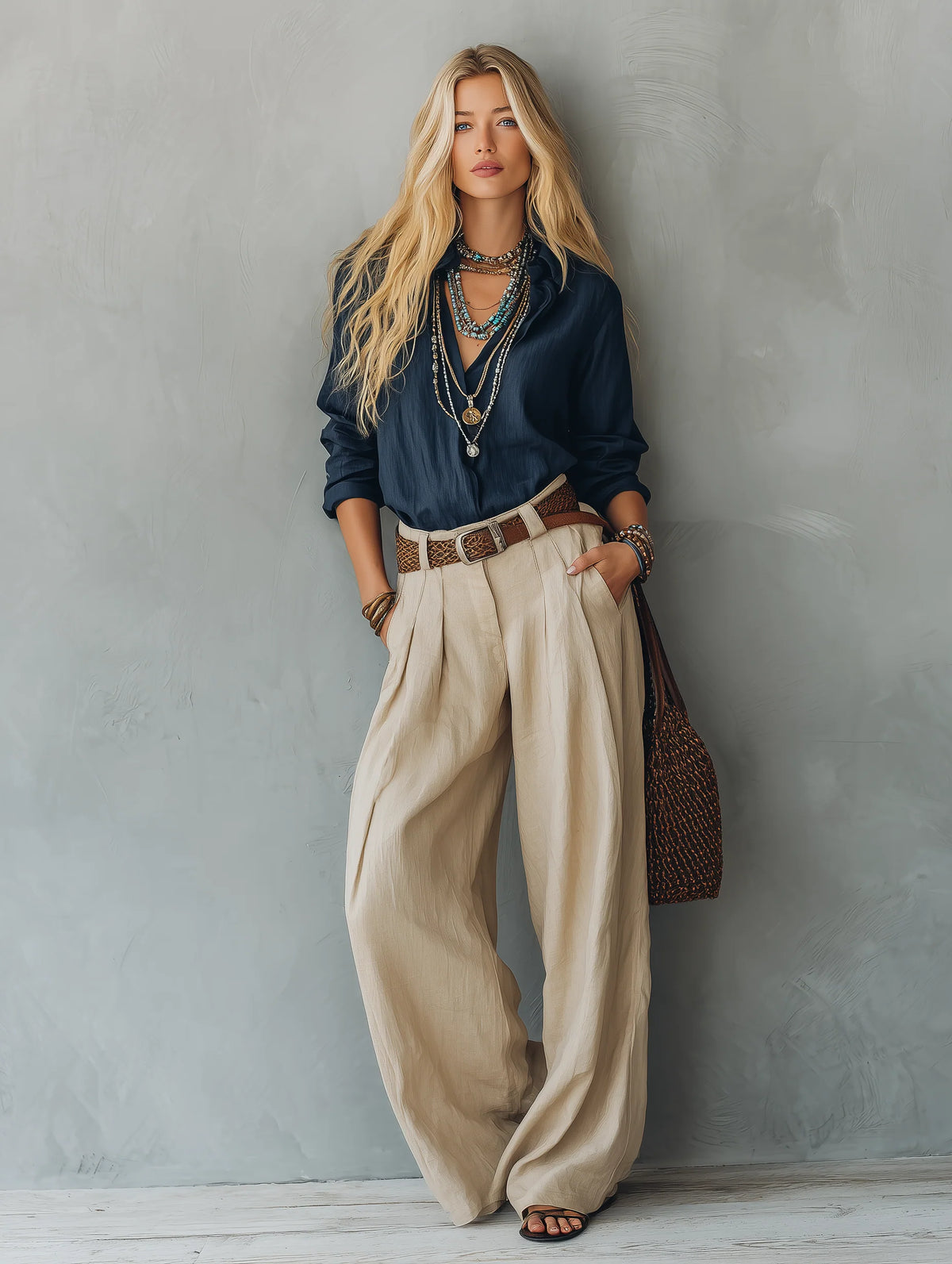 Women's Cotton-Linen Long-Sleeve Pullover Shirt – Product view | Hensley London