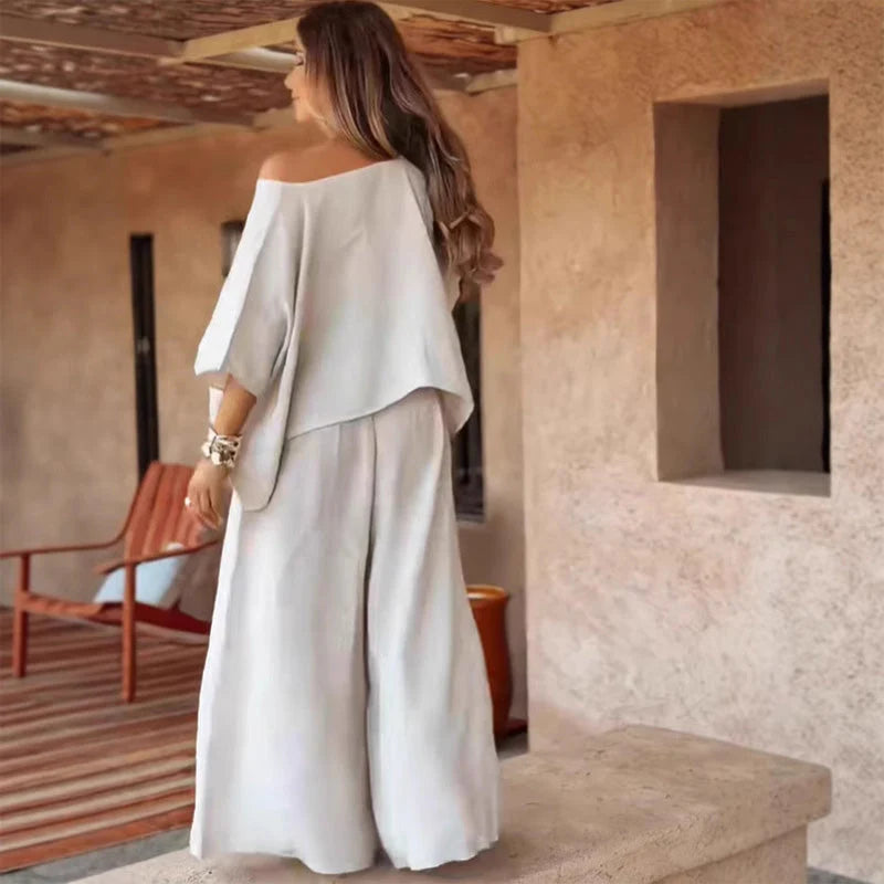 Women's Off-Shoulder Top and Wide-Leg Trouser Set in available colours – product view 2 | Hensley London