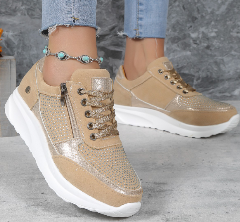 Women's Casual Sporty Sneakers with Lace-Up and Zip Closure – Cushioned Sole for Comfort 0