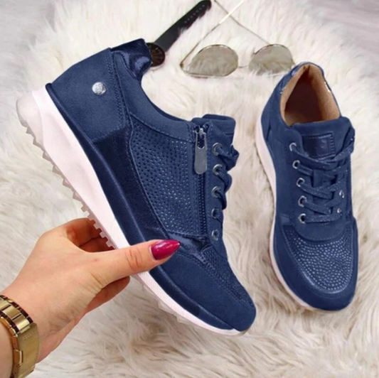 Women's Casual Sporty Sneakers with Lace-Up and Zip Closure – Cushioned Sole for Comfort 1