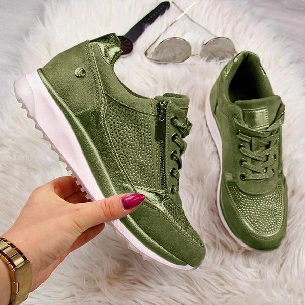 Women's Casual Sporty Sneakers with Lace-Up and Zip Closure – Cushioned Sole for Comfort 2