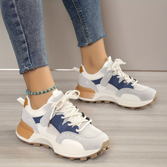 Women's Chunky White Sneakers with Breathable Mesh and Cushioned Support – Casual Lace-Up Trainers 0