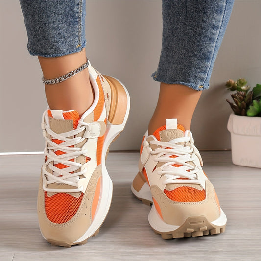 Women's Chunky White Sneakers with Breathable Mesh and Cushioned Support – Casual Lace-Up Trainers 1