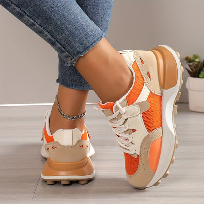 Women's Chunky White Sneakers with Breathable Mesh and Cushioned Support – Casual Lace-Up Trainers 3