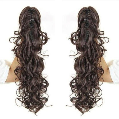 Women's Claw Clip-in Ponytail Hair Extension Long Straight Curly High-Temperature Fiber 45