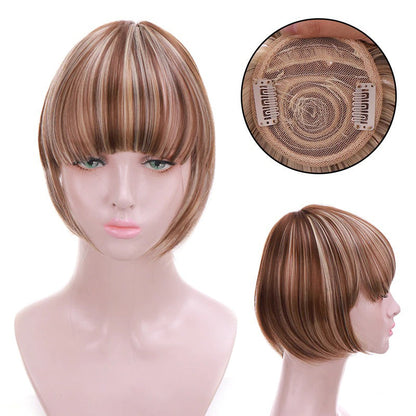 Women's Clip-In Bangs Wig Extension Light Brown High-Temperature Fiber 28